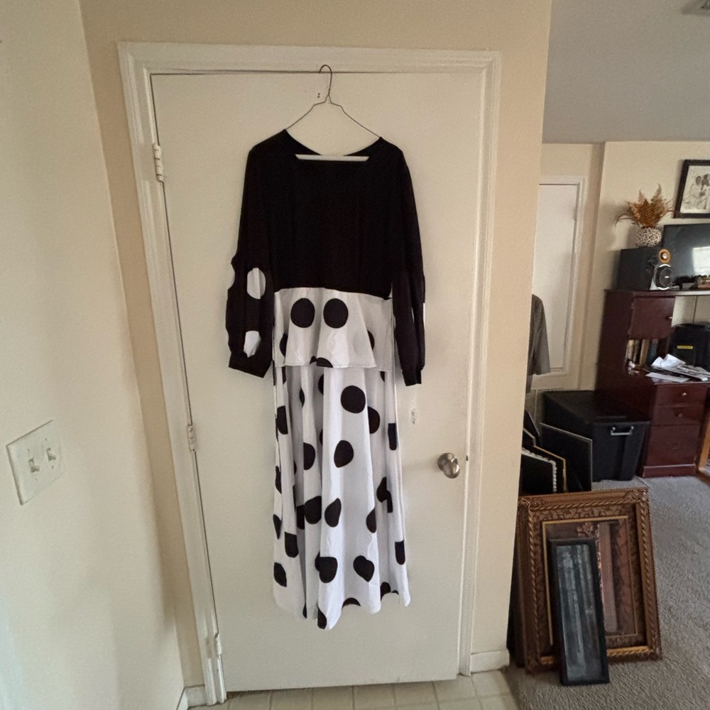 Elegant Black and White Polka Dot Dress